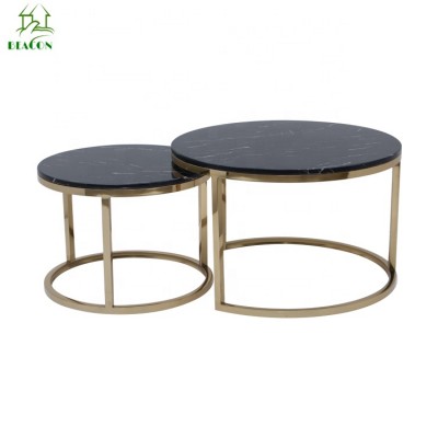 Modern white black marble top round gold nesting coffee table